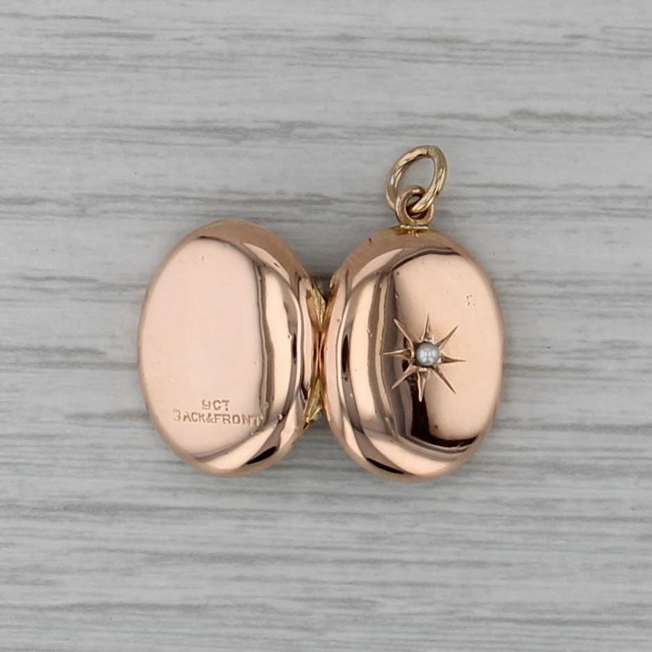 Vintage 9k Rose Gold Seed Pearl Locket Pendant Charm Fob Opens