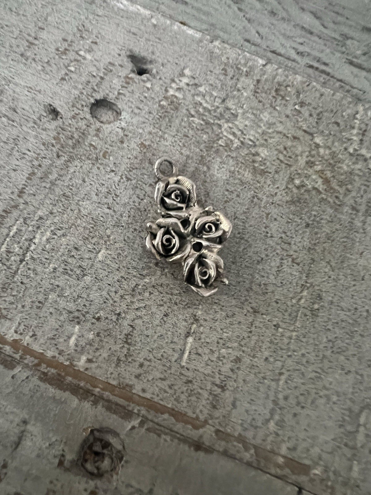 Vintage EH Signed Silver Rose Cluster Pendant – Silver Floral Charm
