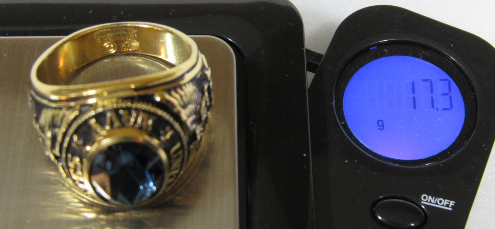 Vintage US Navy Blue Stone Men’s Ring Eagle Anchor 18K Gold Electroplate Size 12