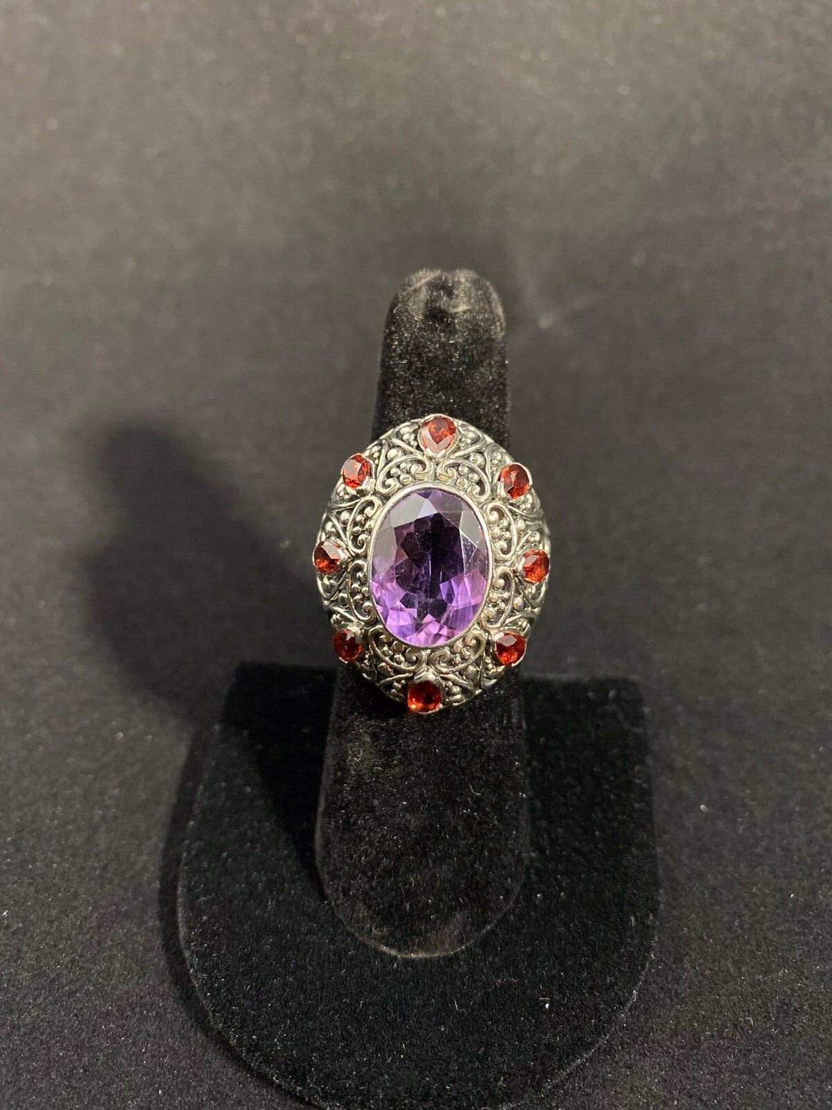 Robert Manse Bali 925 Sterling Silver 4.70ctw Amethyst w/ Garnet Accent Stones