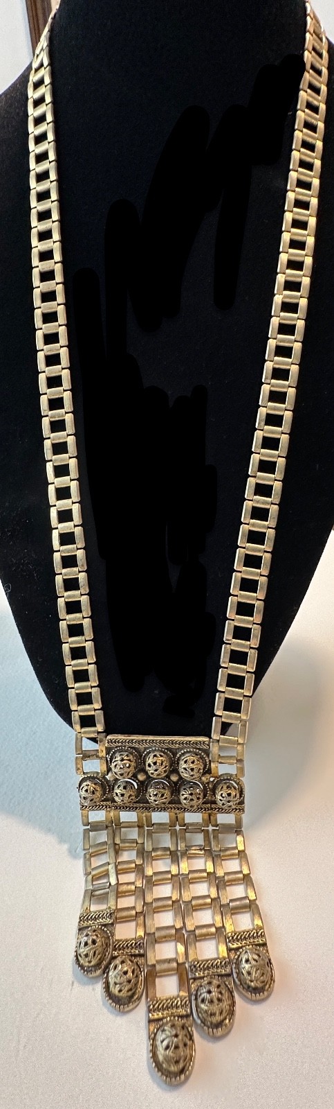 SIGNED Designer EDLEE 70’s Modernist Necklace 30” Gold-tone