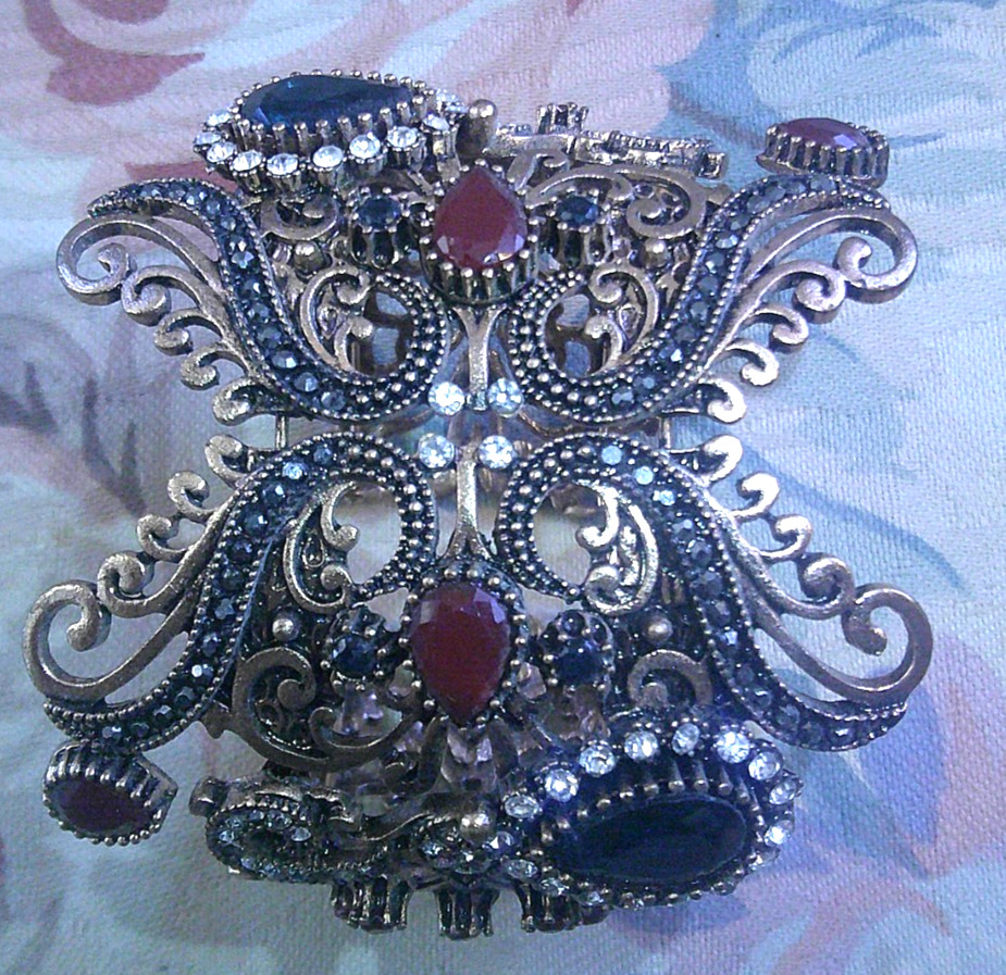 A Vintage Rhinestone Hinged Bracelet Turkish Style Elegant Ornate