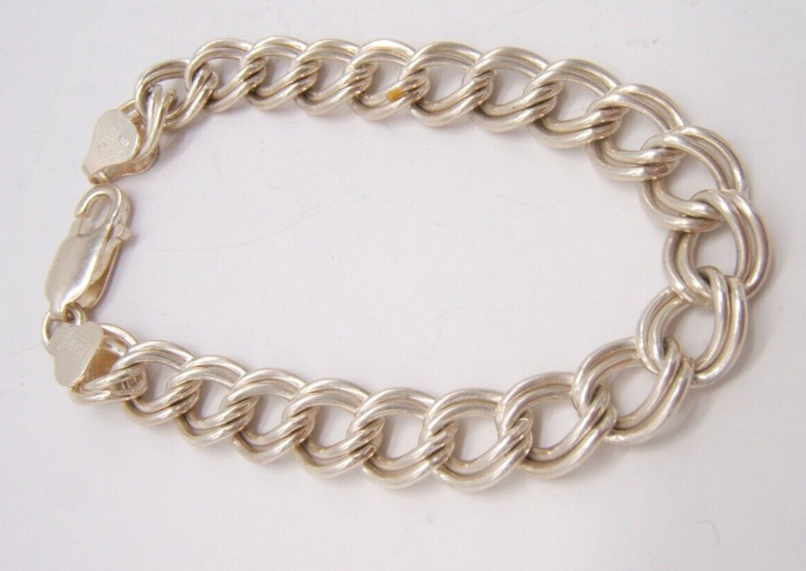 STERLING SILVER DOUBLE LINK CHARM BRACELET ITALY SIGNED AGI 7”