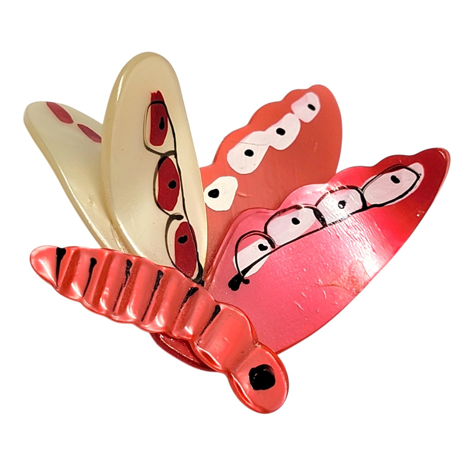 1940s Moth Brooch Vintage Figural Bug Pin of Cream & Red Acetate / Spun Nylon
