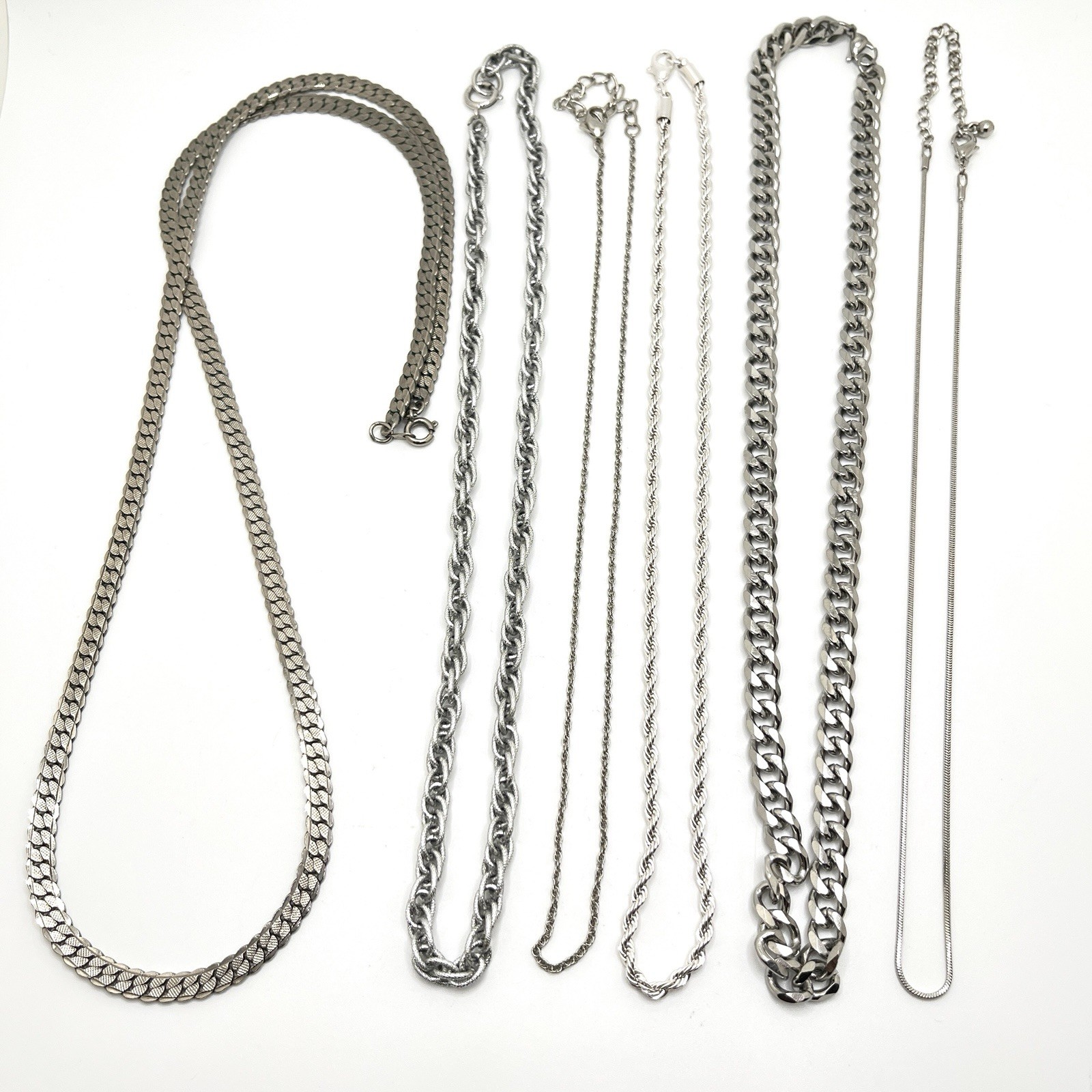 Vintage Lot of 6 Silver Tone Chain Necklaces Assorted