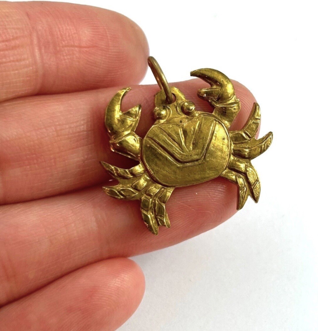 Vintage Crab Charm Pendant Etched Brass Vintage Jewelry Nautical Charm Gift