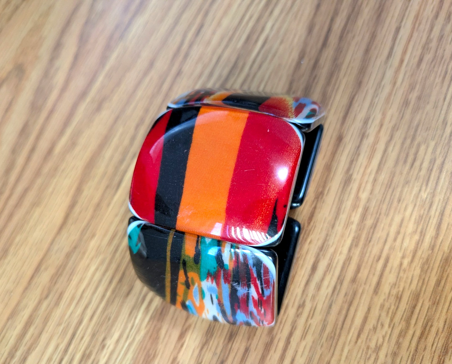 Vintage Lucite Panel Bracelet Red Orange Blue Green Pop Art Resin Acrylic