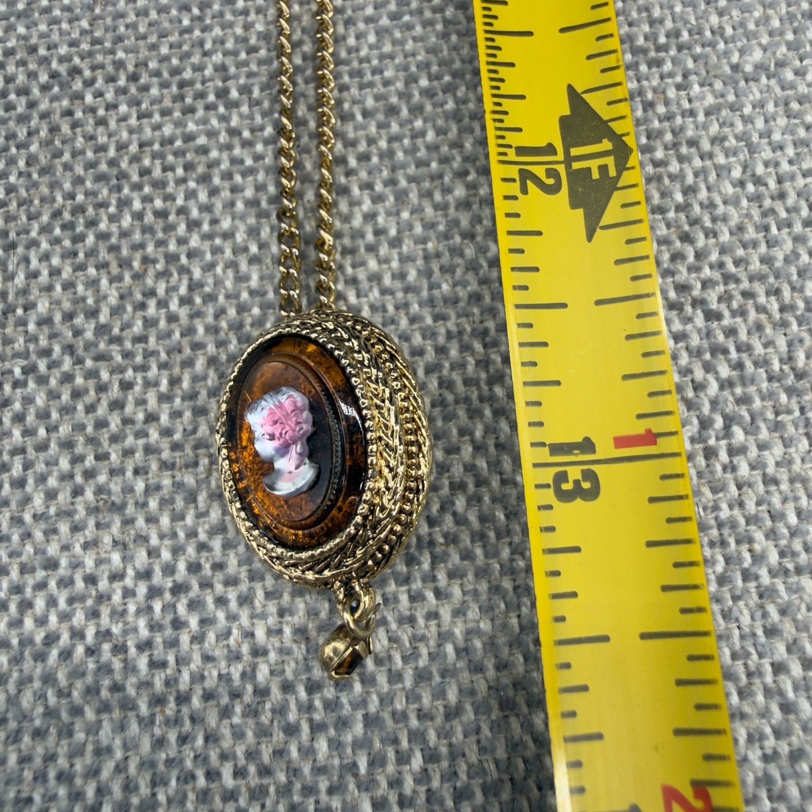 Vintage Necklace Translucent Lavender Glass Set on Brown Glass Gold Tone
