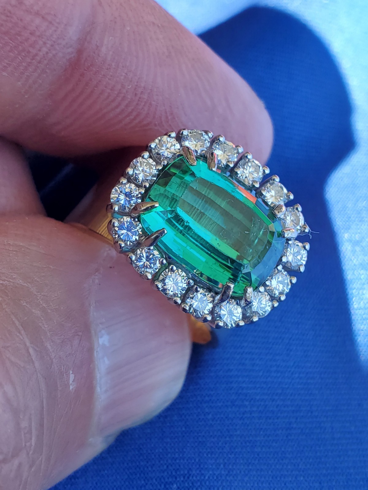 EARTH MINED Sea foam Blue Green PARAIBA Tourmaline DIAMOND Designer Deco Ring