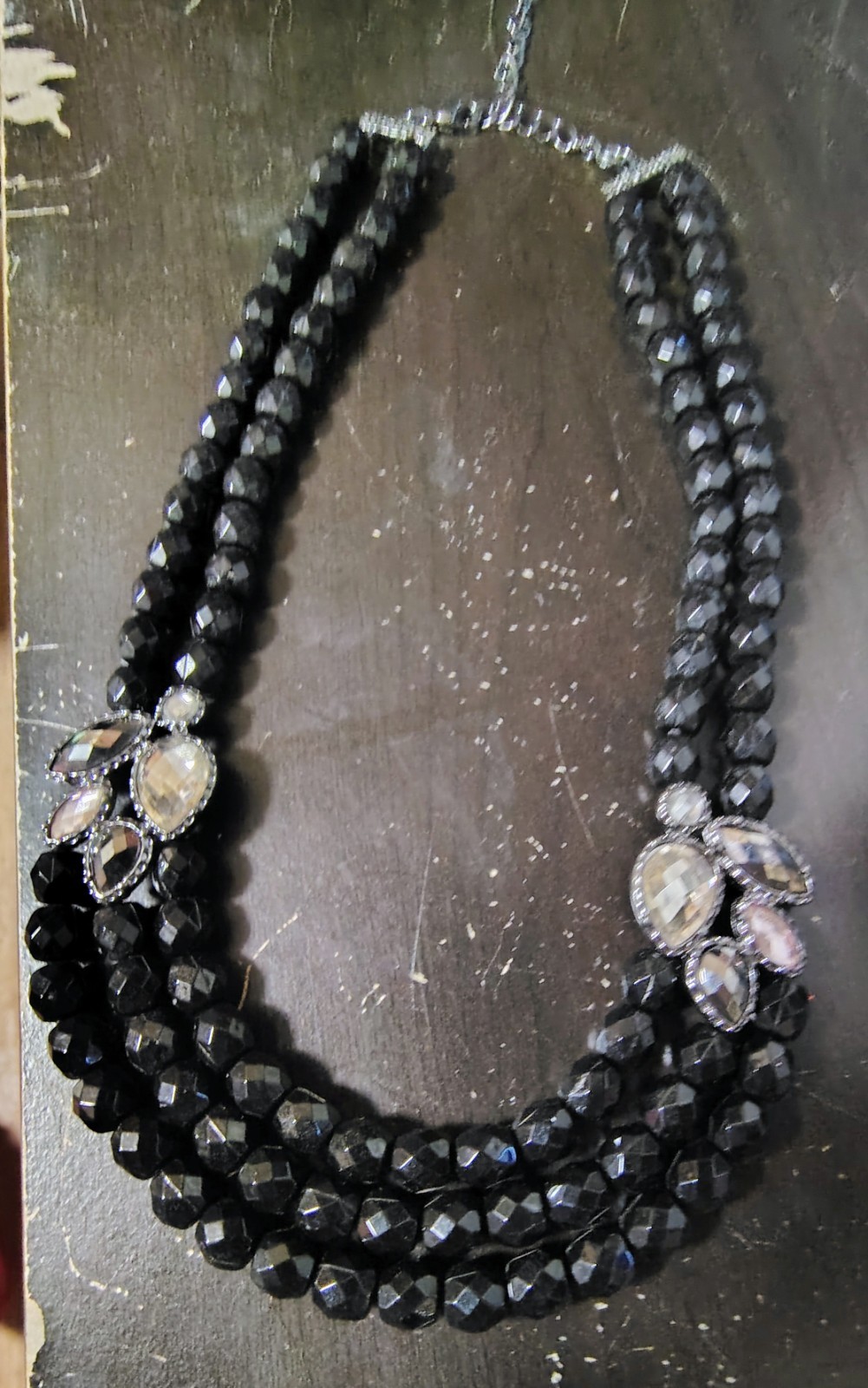 Icy Black Rhinestone Layered Beaded Statement Necklace 20” Girlcore Trendy