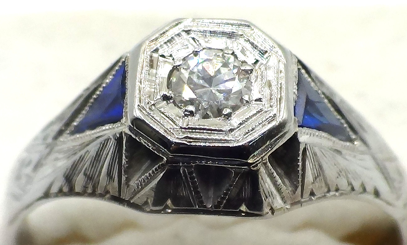 VINTAGE ANTIQUE 18K WHITE GOLD EUROPEAN ROSE CUT DIAMOND & SAPPHIRE RING 3.95 GR