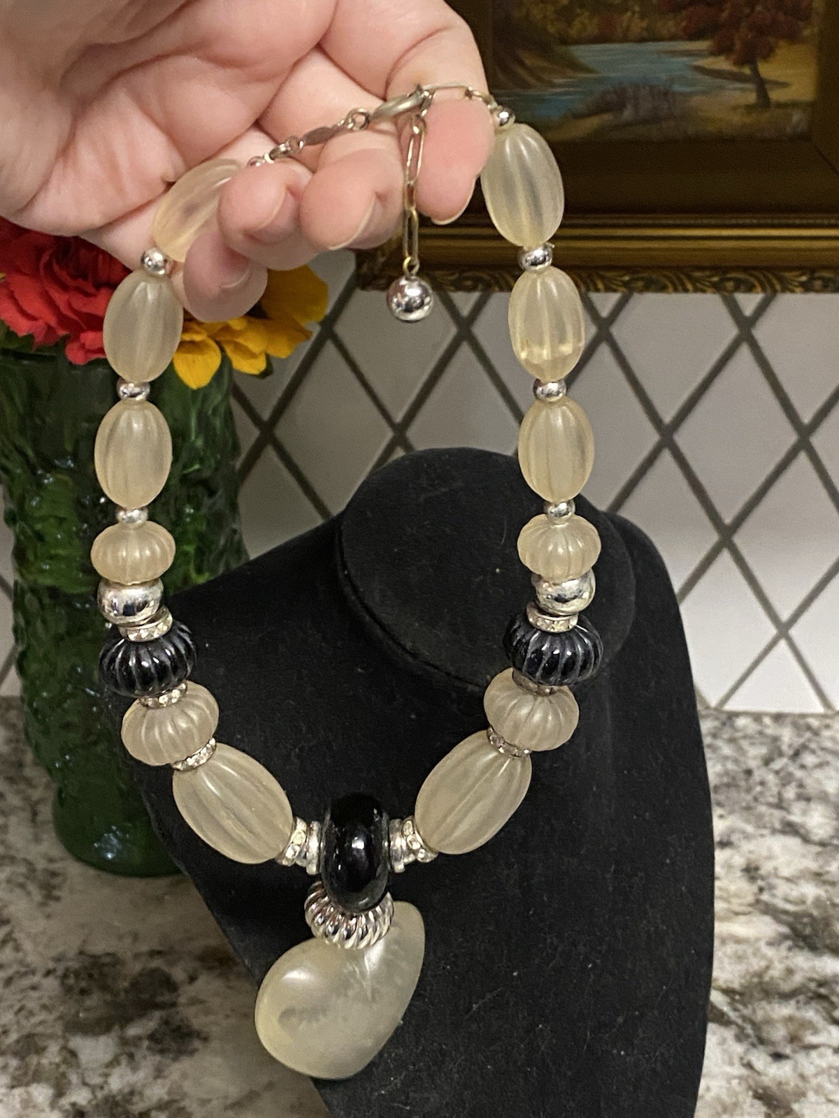 Vtg 1973 Christian Dior Germany Chunky Lucite Heart Beaded Necklace RARE