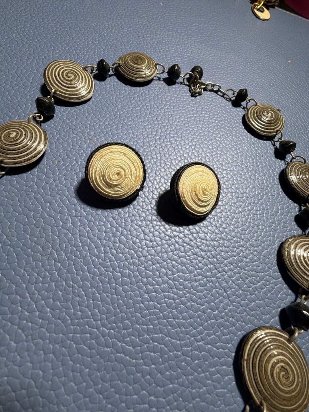 Vintage Spiral Disc Necklace and Clip-On Earring Bundle