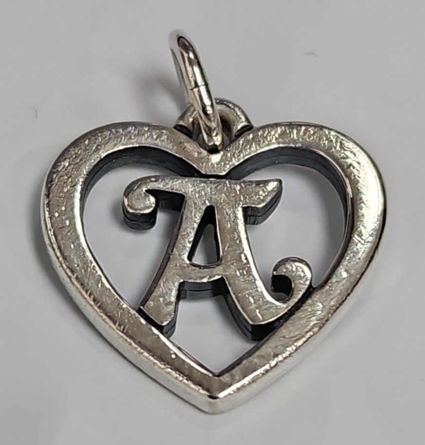 Sterling Silver James Avery HEART SCRIPT INITIAL A Charm Pendant Vintage S105