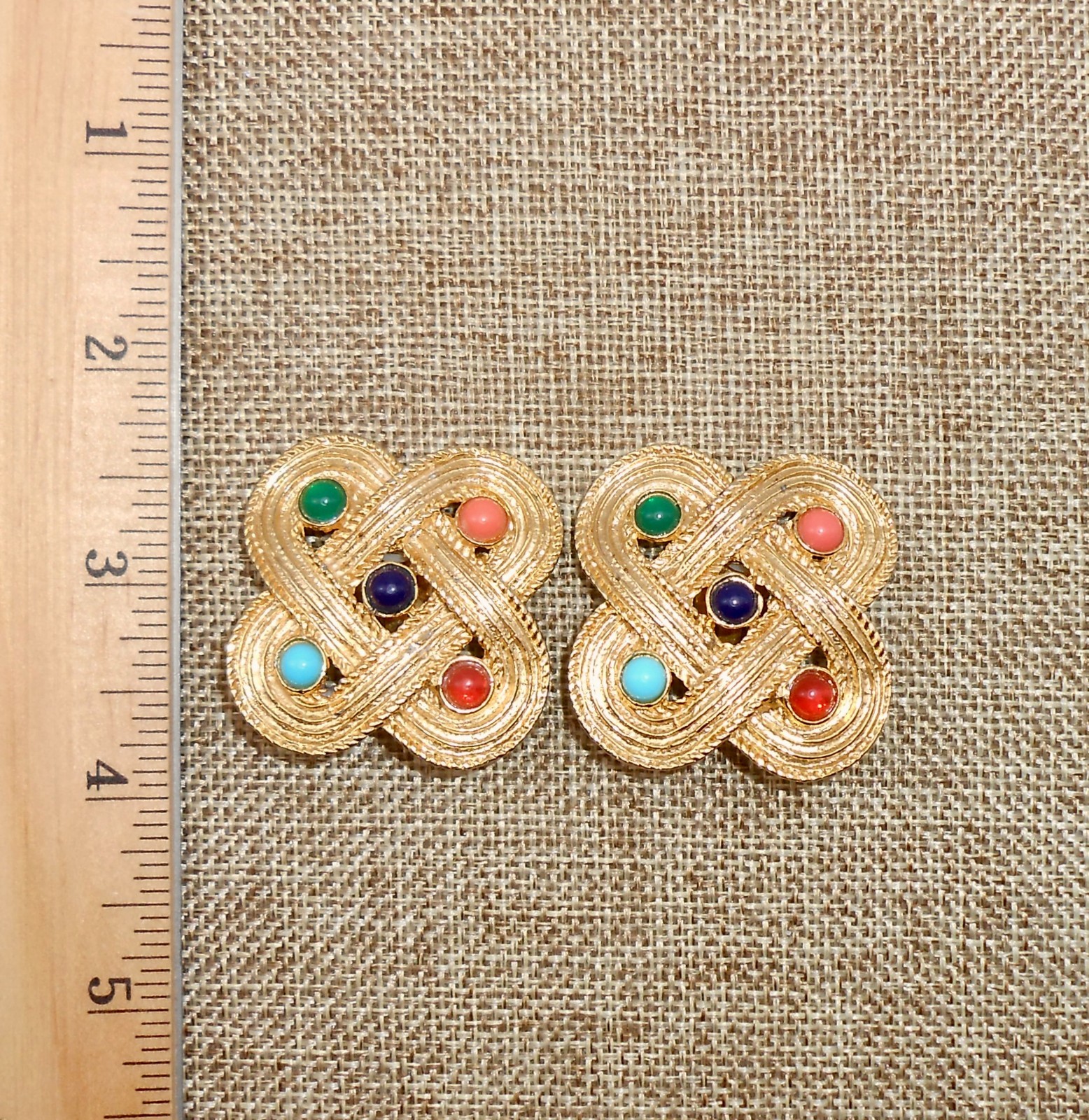 Vintage ORENA PARIS Signed Infinity Knot Moghul Jewels of India Earrings E54