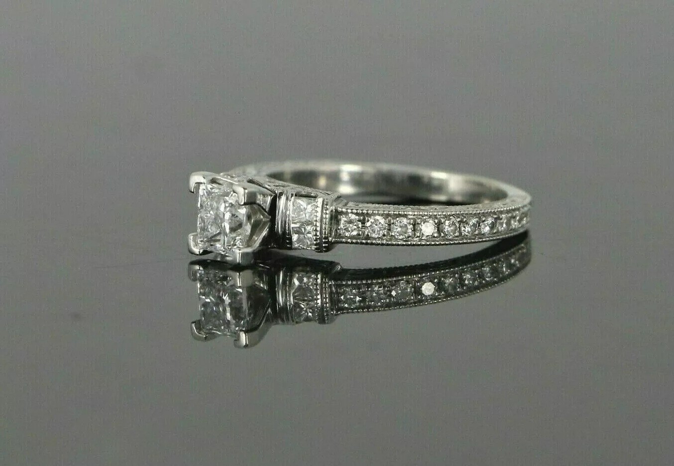 1/2 CT White Princess Cut Simulated Diamond Art Deco Antique Ring In 925 Silver