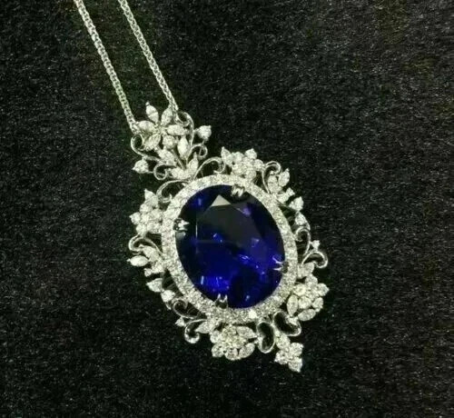 Art Deco Style Lab Created Sapphire & Diamond Wedding 14K White Gold FN Pendant