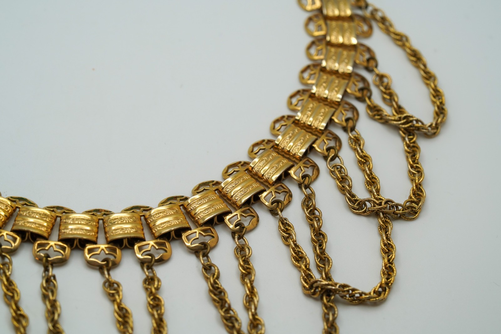 Antique Gold Tone Bib Chain Statement Necklace 13″-19″ JB33