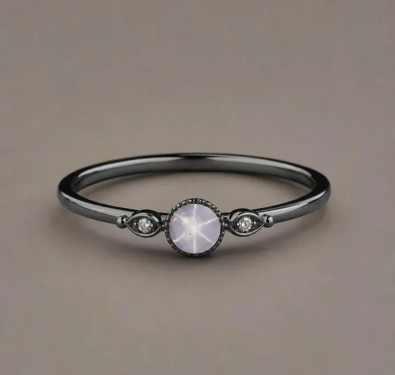 Natural Star Sapphire Ring 925 Sterling Silver Minimalist Dainty Ring