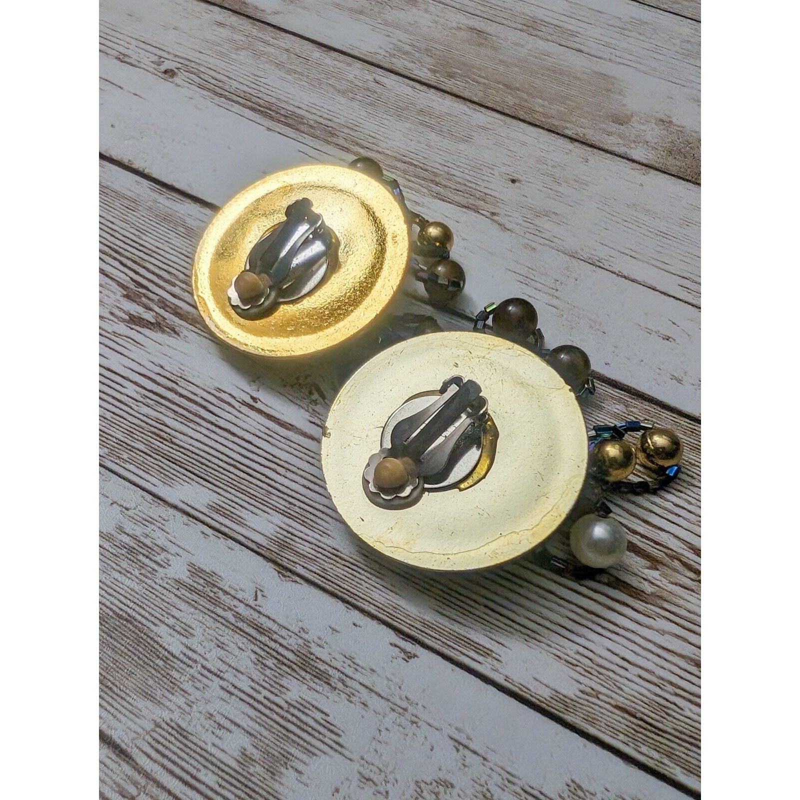 Vintage Clip On Earrings Extra Large Statement Earrings Beaded Dangle