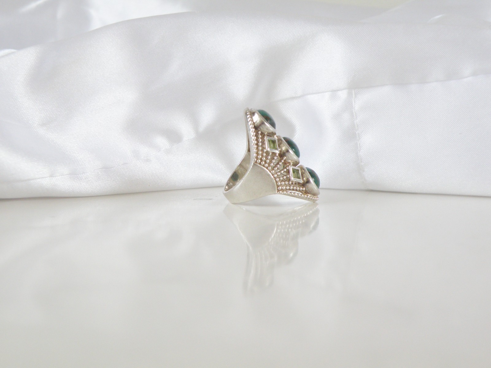 Sterling Silver 925 Large Chrysocola and Peridot Multi Stone Statement Ring 7