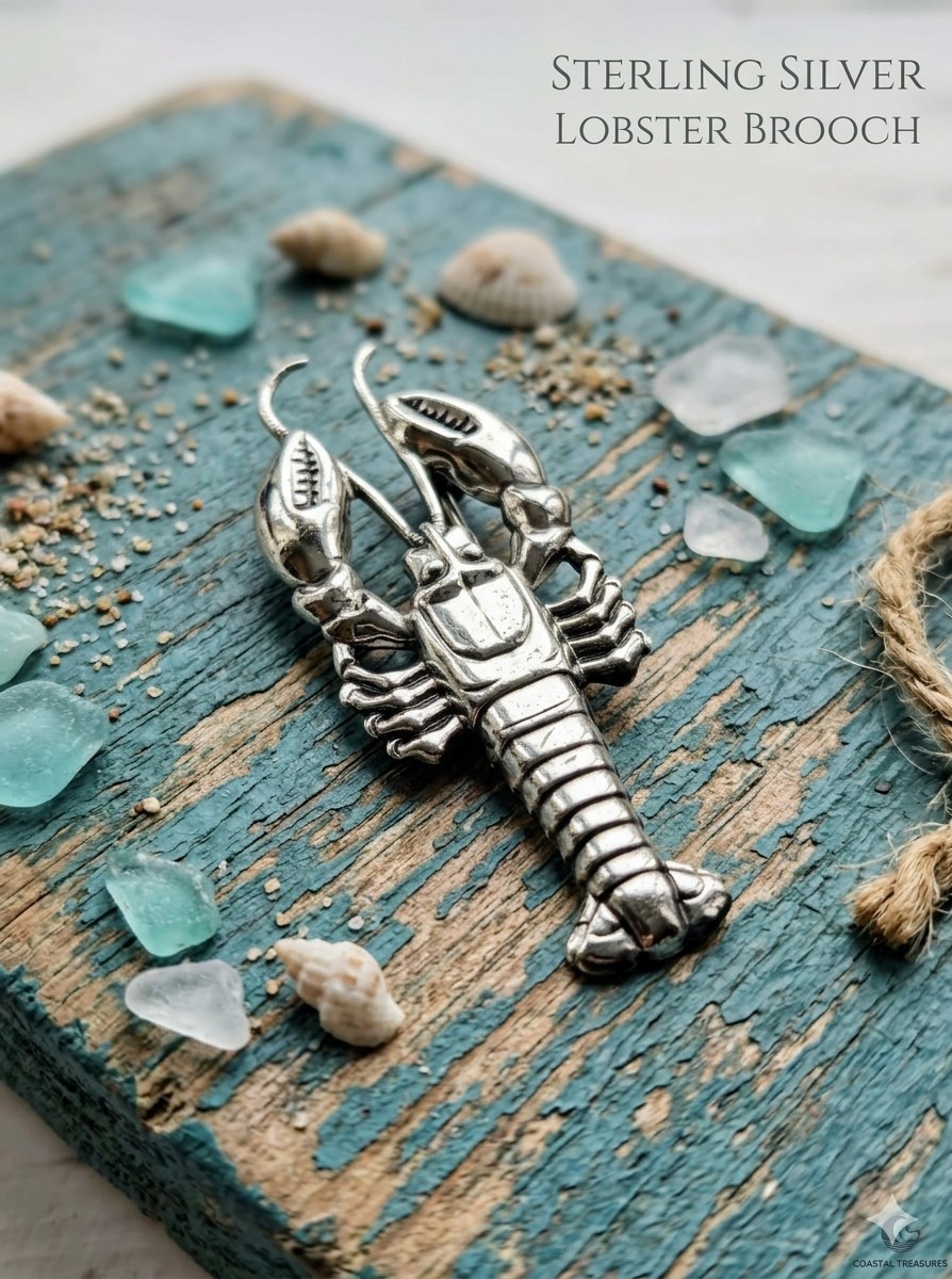 Sterling Silver Lobster Brooch Pin 5.2g [6957]