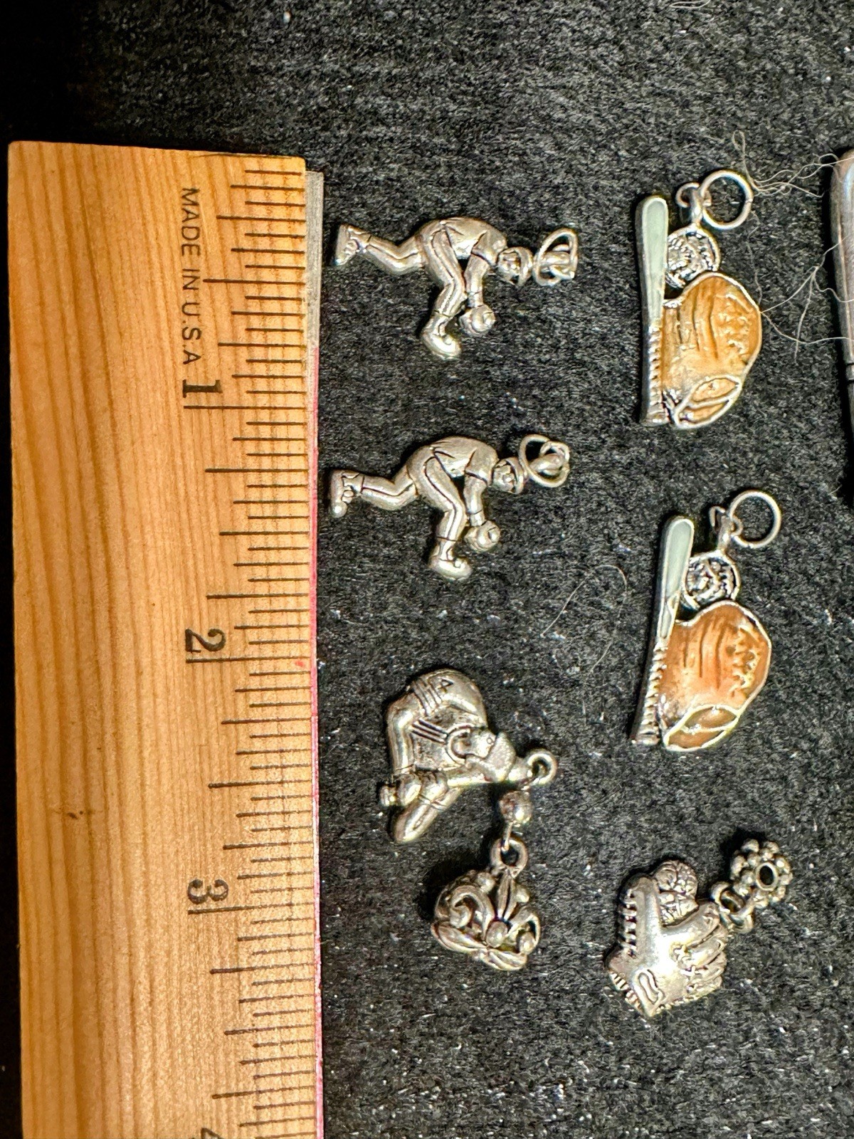 Lot of 8 Baseball Themed Silver-Tone Charms & 1 Enameled Pendant, Metal Alloy