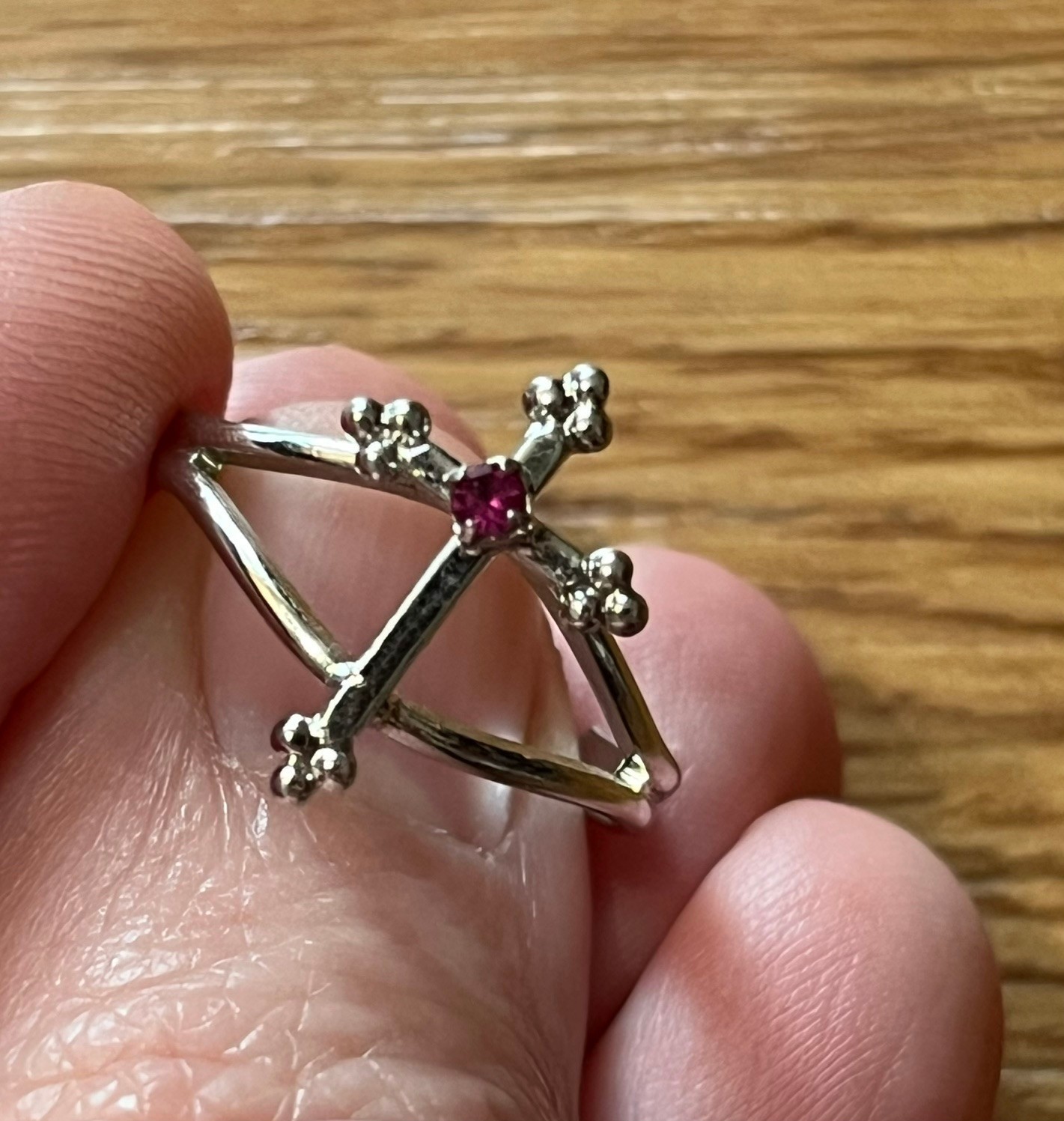 Sarah Coventry Adjustable Cross Ring, Silver-color Metal, Pink Rhinestone
