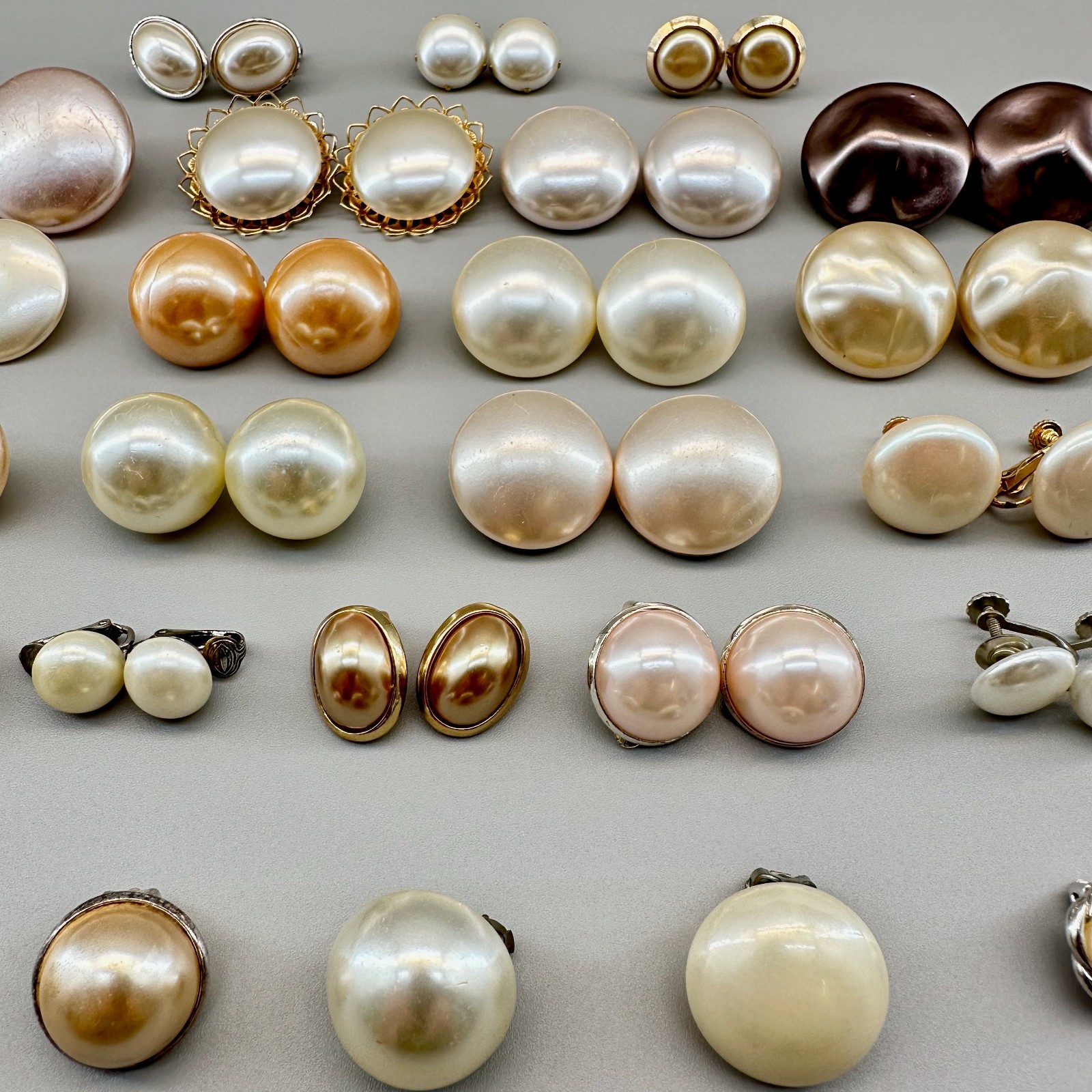 Vintage Clip Earrings Lot 20 Pairs 5 Single Assorted Faux Pearl Some Signed