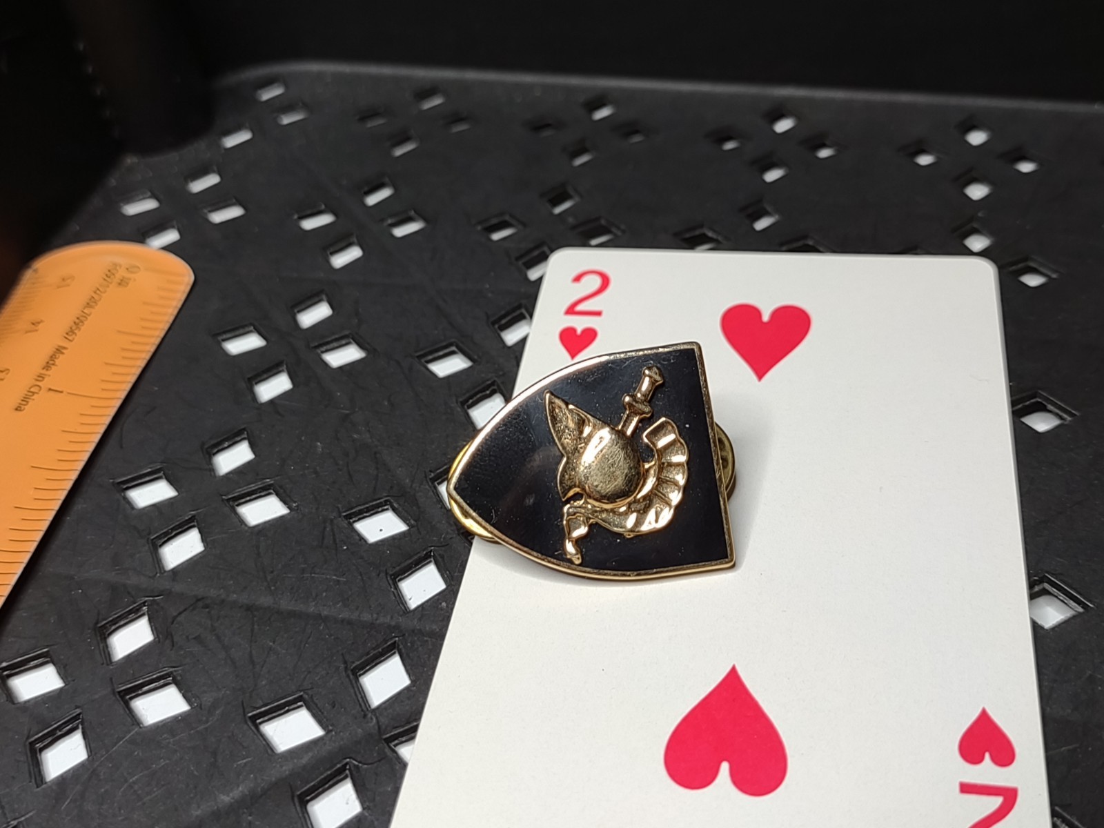 Black Shield Sword And Helmet Military Pin