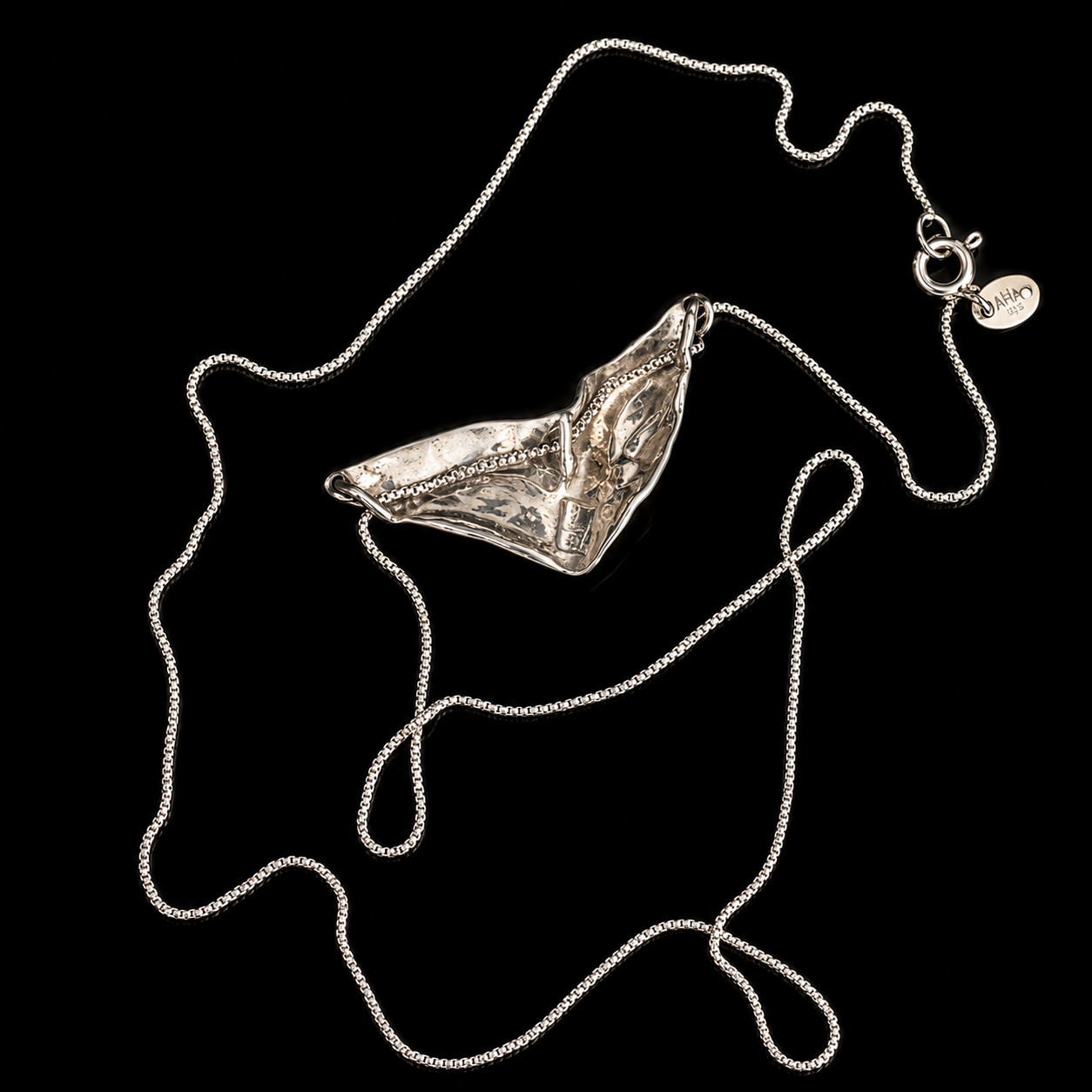 AHA Denmark Sterling Silver Modernist Abstract Pendant Necklace 18″