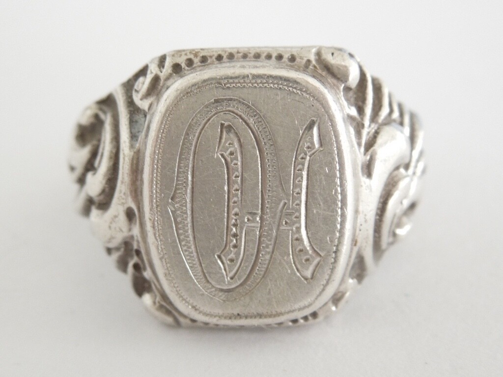 800 Silver Signet Ring Monogram HO OH 7.7 g/Size 51