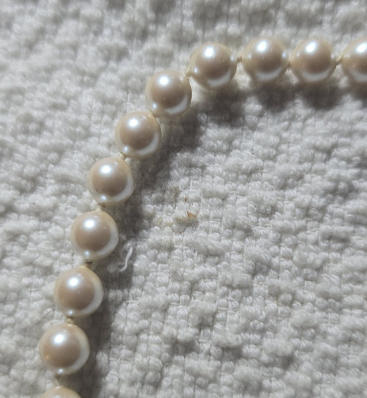 Monet Classic Hand Knotted Faux Pearl 16.5” Necklace Box Clasp Vintage Signed