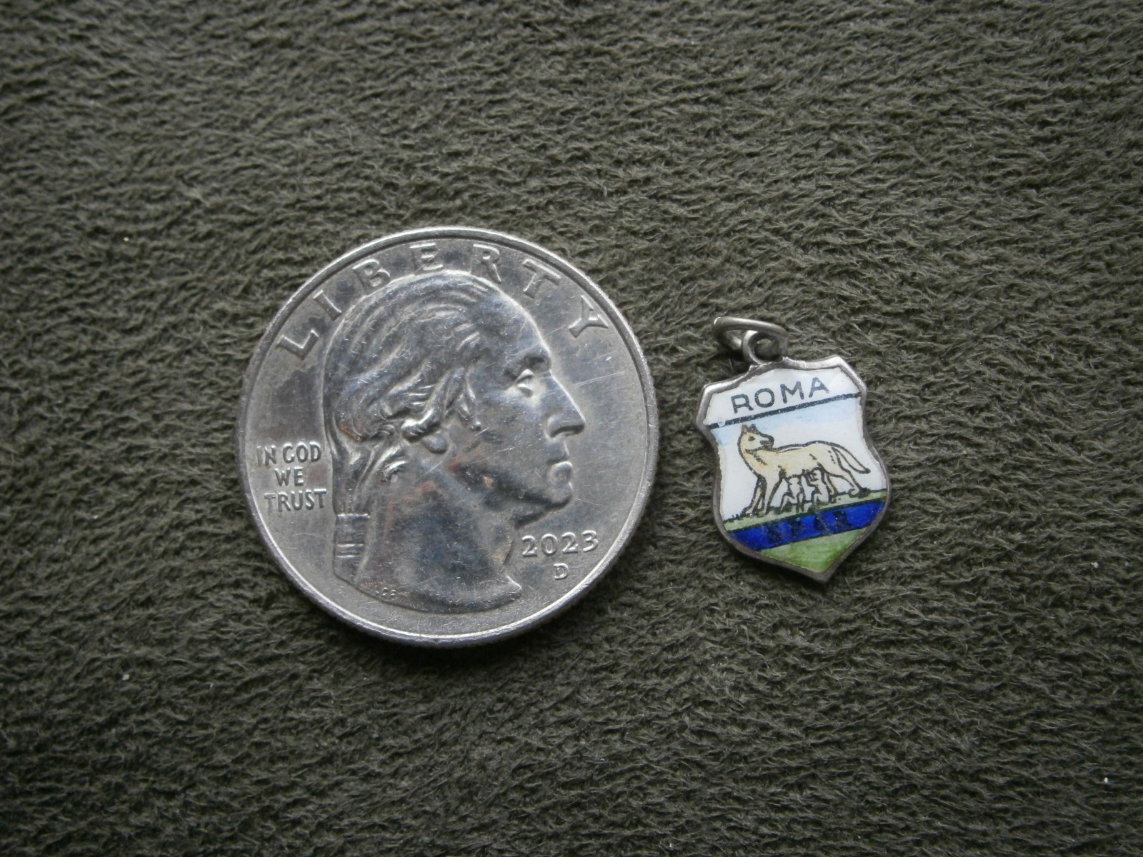 Small Roma Rome Romulus Remus Statue Vtg 800 Silver Enamel Travel Bracelet Charm