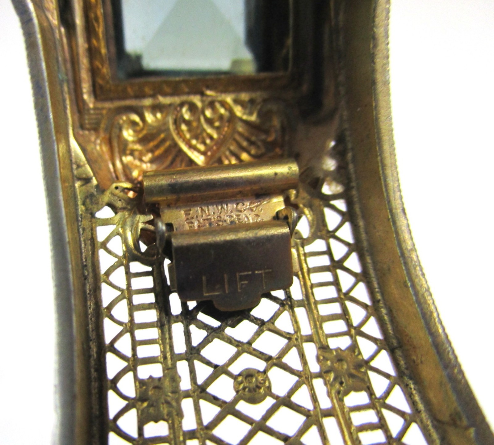 Antique Art Deco Gold Plated Filigree Bangle Bracelet Blue Stone ENW Elgin Watch