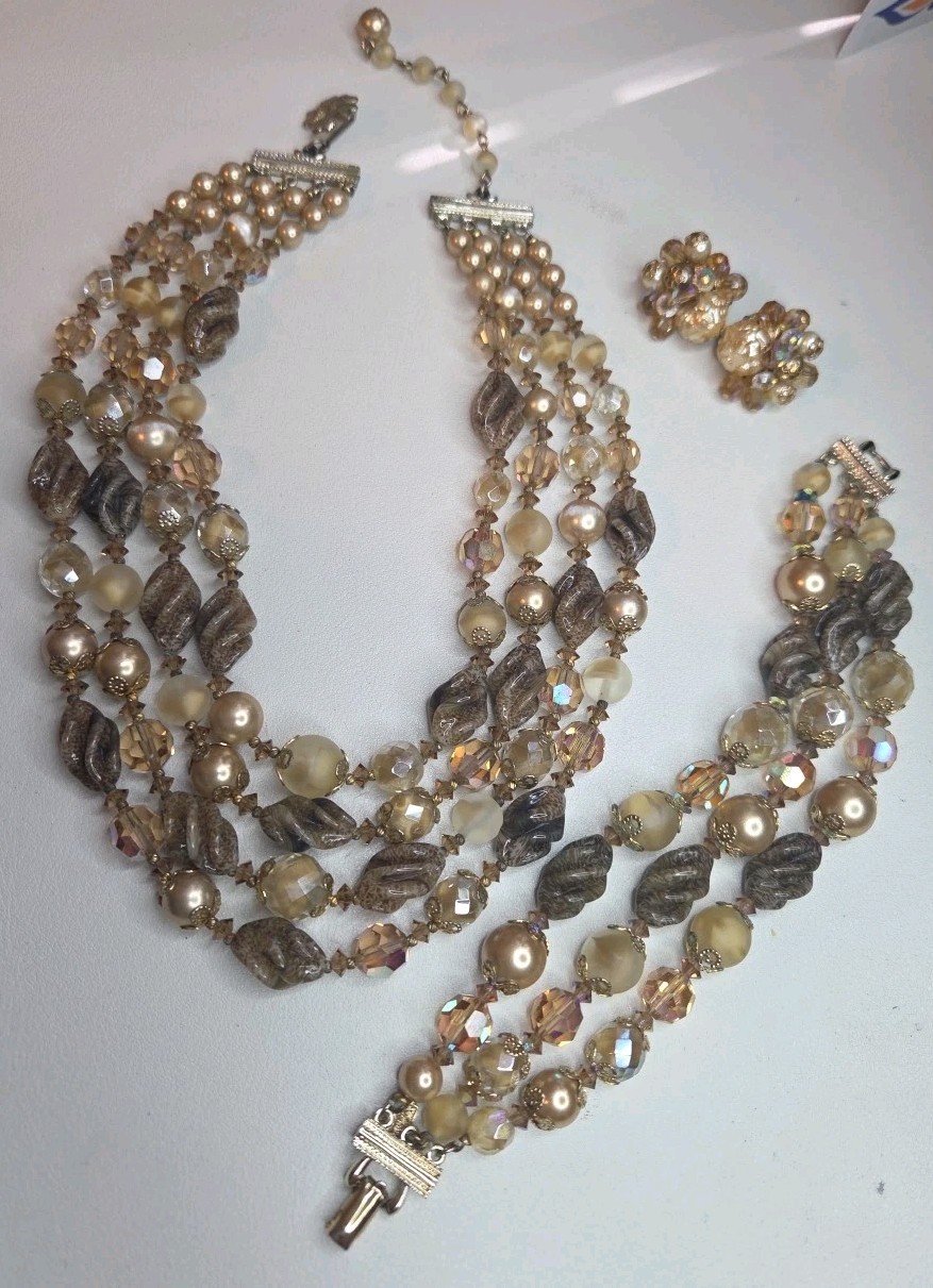 Vintage Vendome Necklace Bracelet Earrings Art Glass Parure