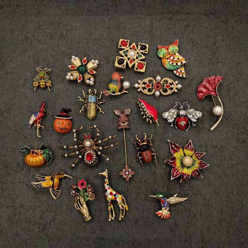 Antique French Enamel Brooch Pins Halloween Pumpkin Animal Plant Brooch Pin 1