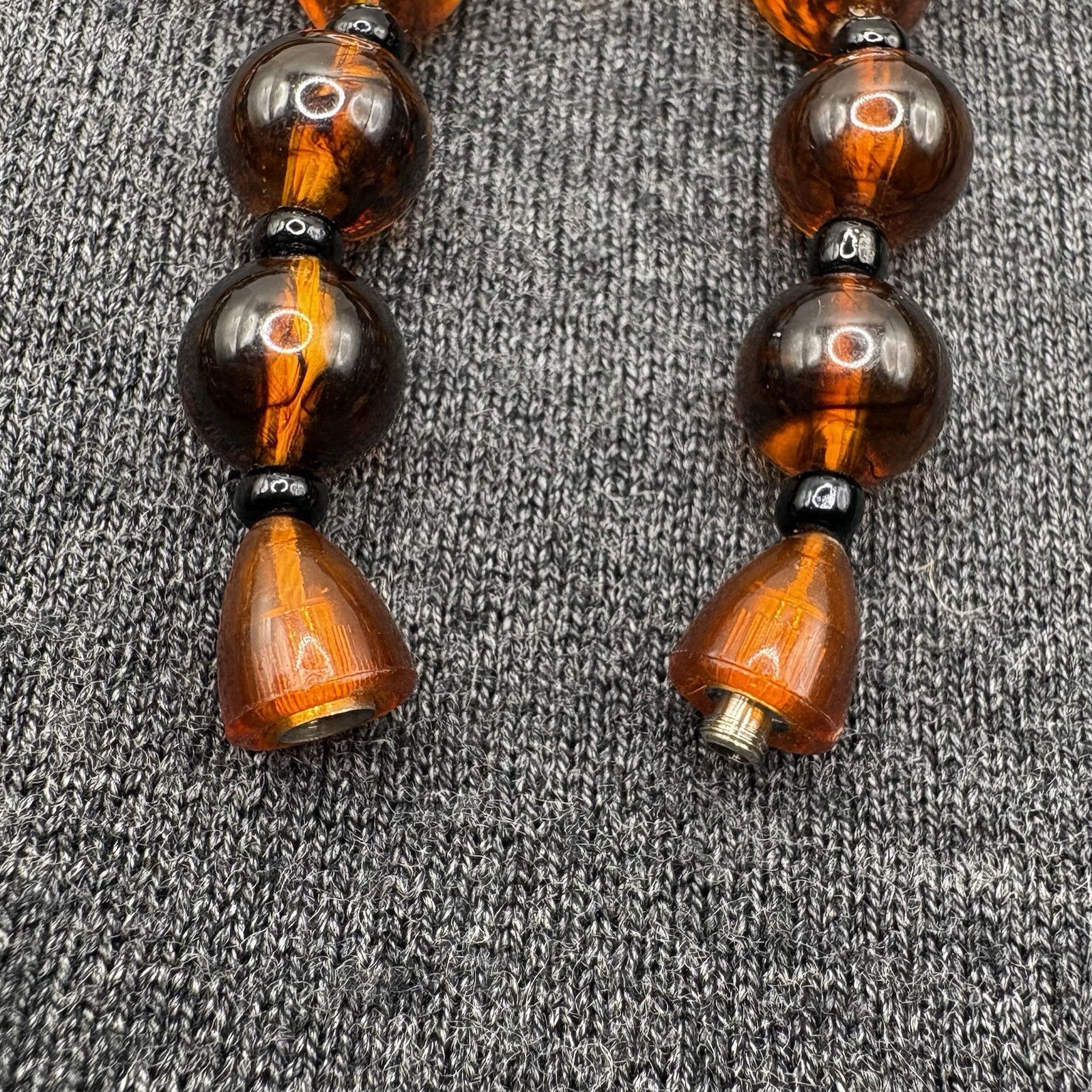 Vintage Amber Lucite Bead Necklace 30”