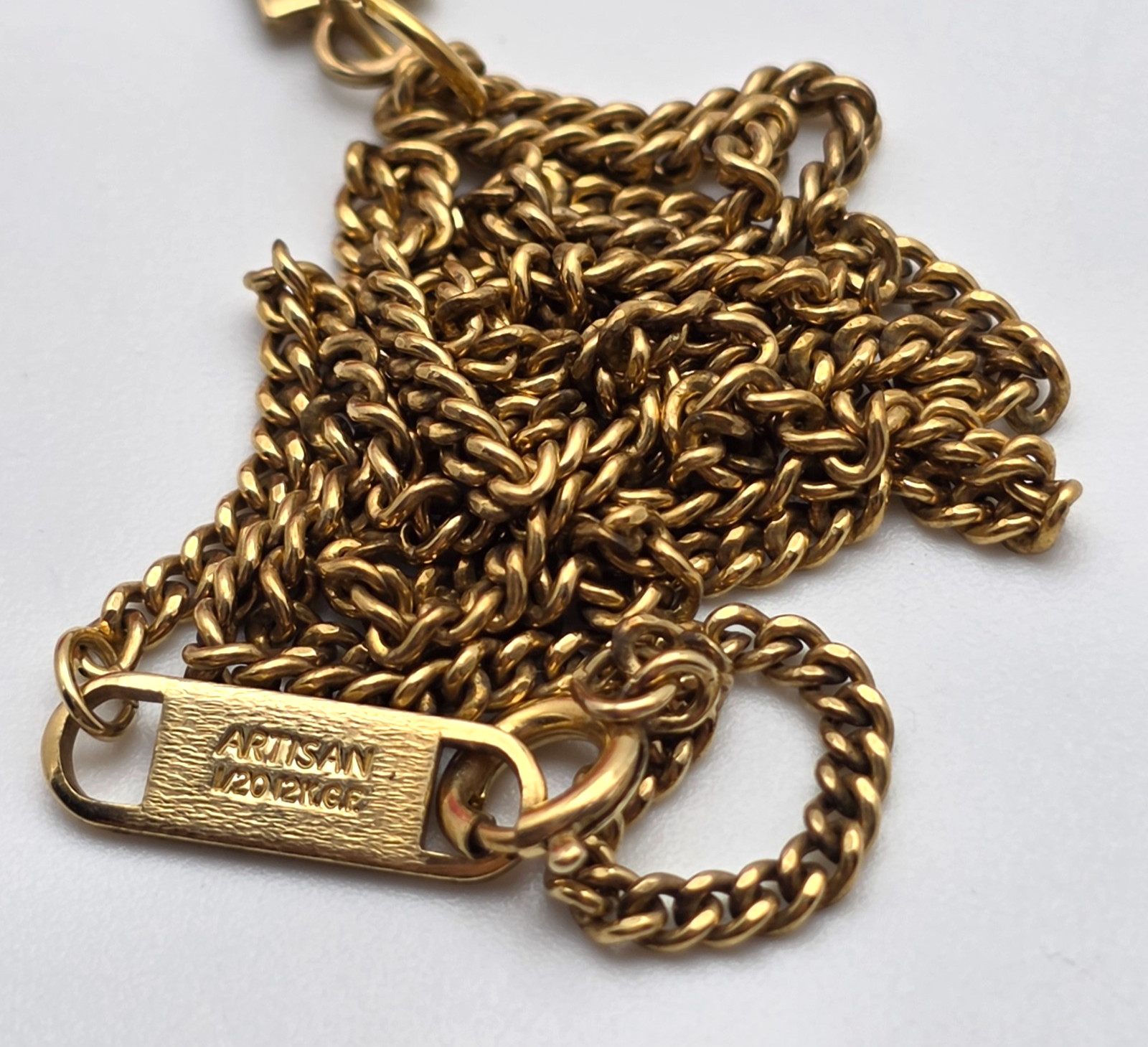 Vintage Artisan 12K Gold Filled Cross Necklace Diamond Accent 20in Curb Chain