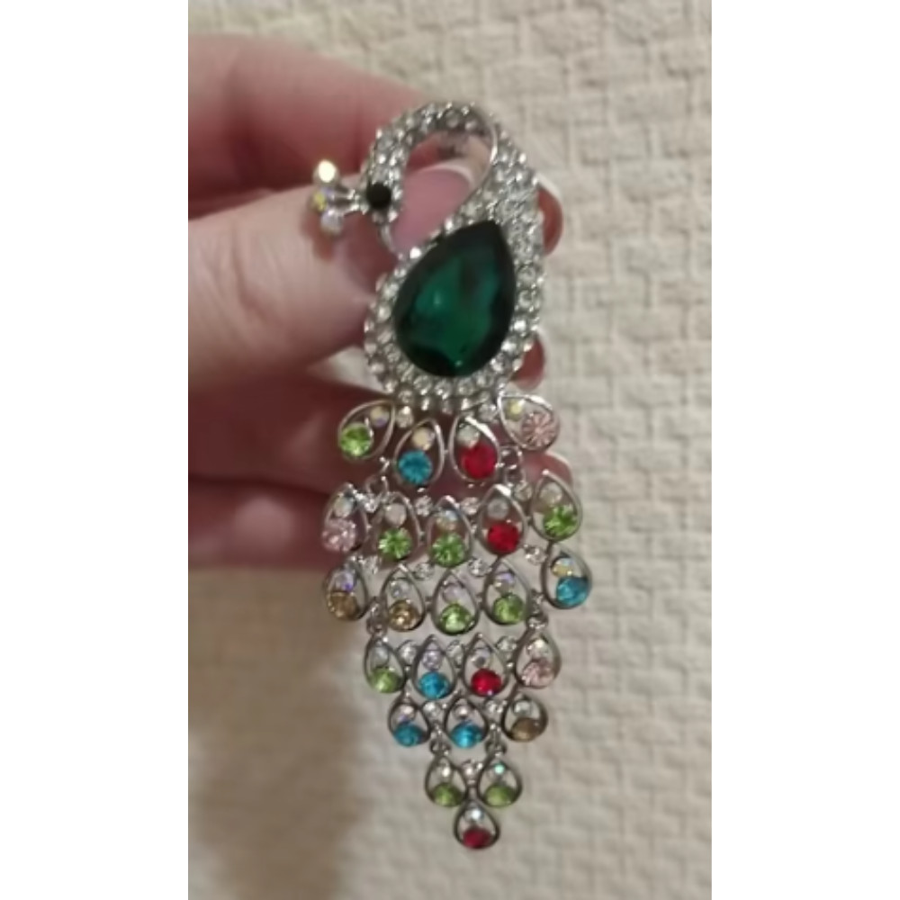 Vintage Style Peacock Bird Blue Rhinestone Crystal Cyan Bird Brooch Pin Pendant