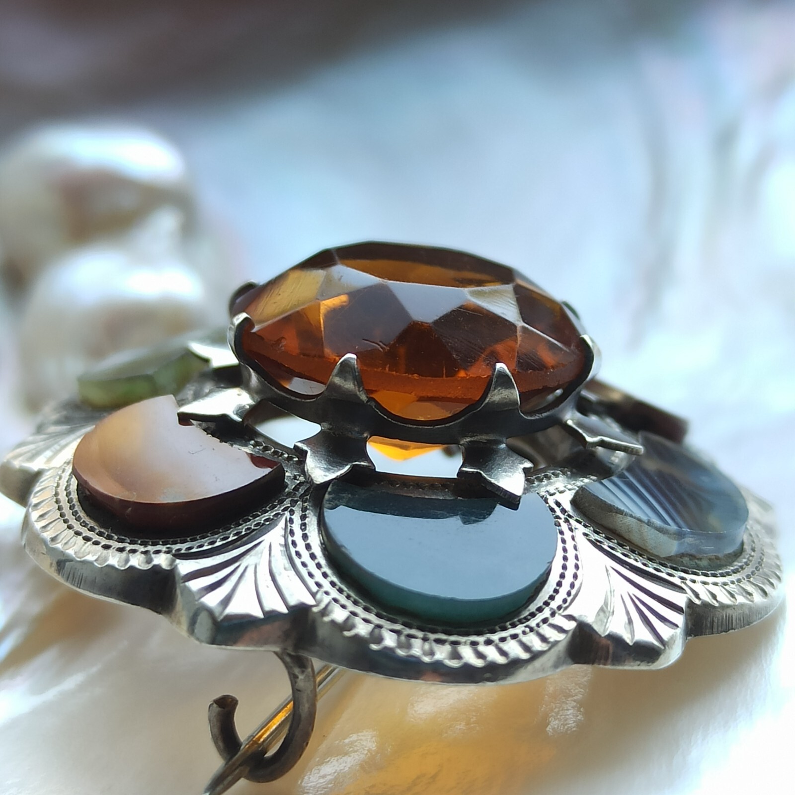 Antique Scottish Agate sterling silver 925 Birmingham Great Britain,1916,vintage