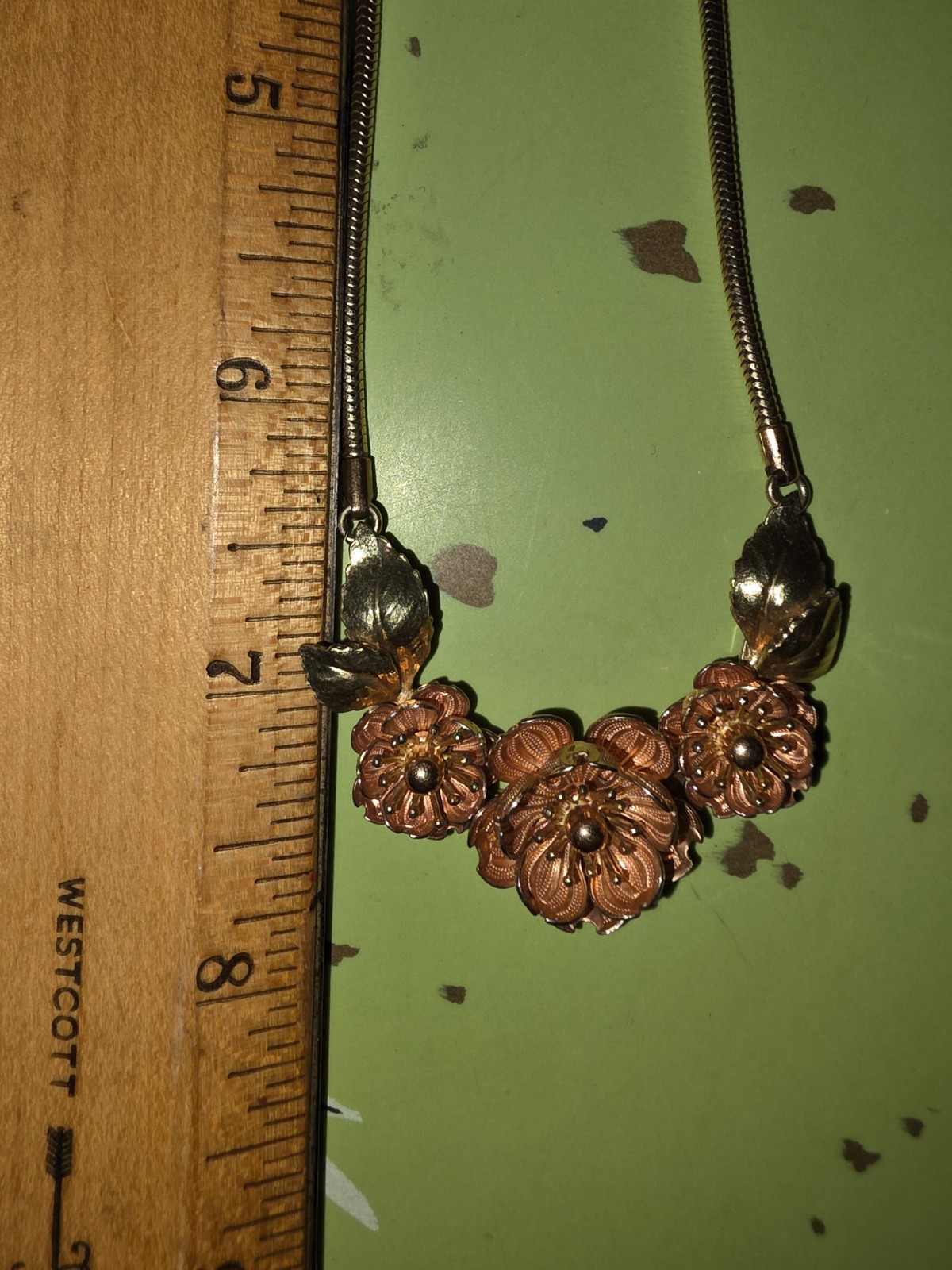 Vintage Krementz Signed 2 Tone Rose/Gold Dainty Flower Leaves Choker Necklace