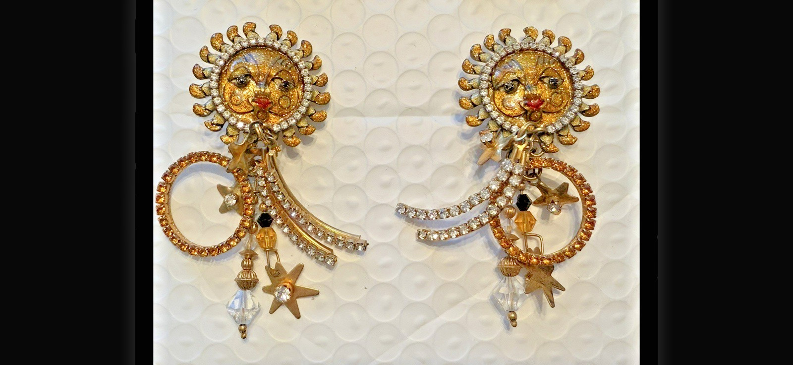 ” LUNCH at the RITZ ” Sun Goddess Solar Loops Swarovski Crystal Clip-on Earrings