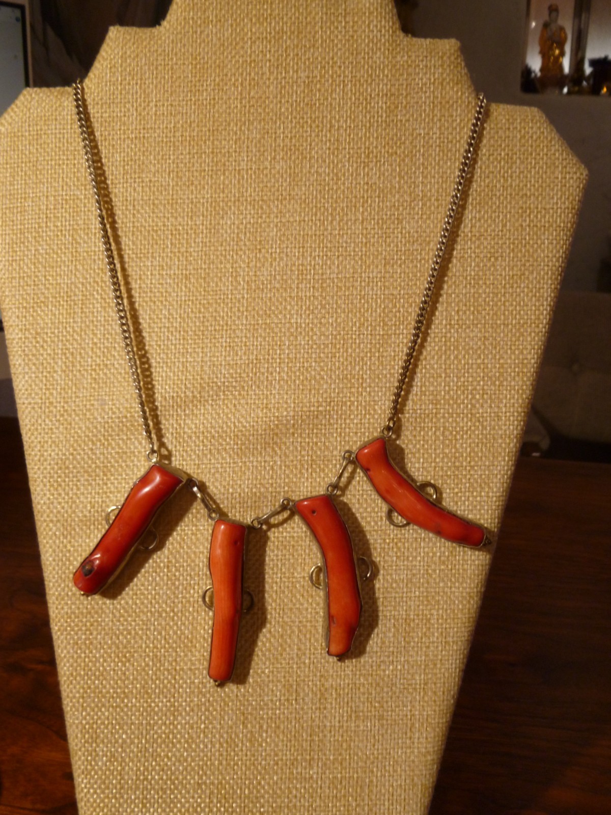Contemporary Branch Raw Coral Necklace Bracelet Earrings Set On Sterling Silver