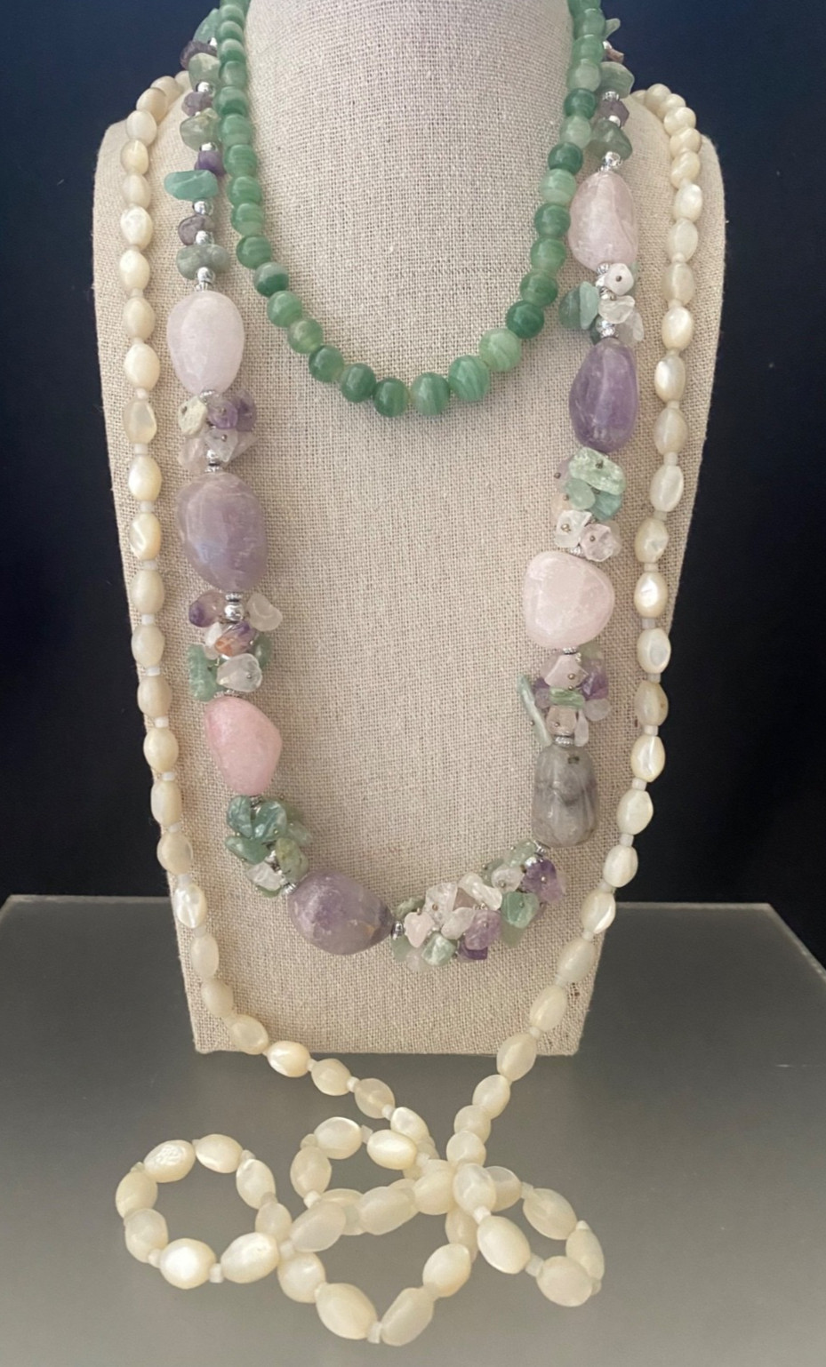 Lot 15 Vintage Semi-Precious Gemstone Jewelry Malachite Turquoise Jade Quartz