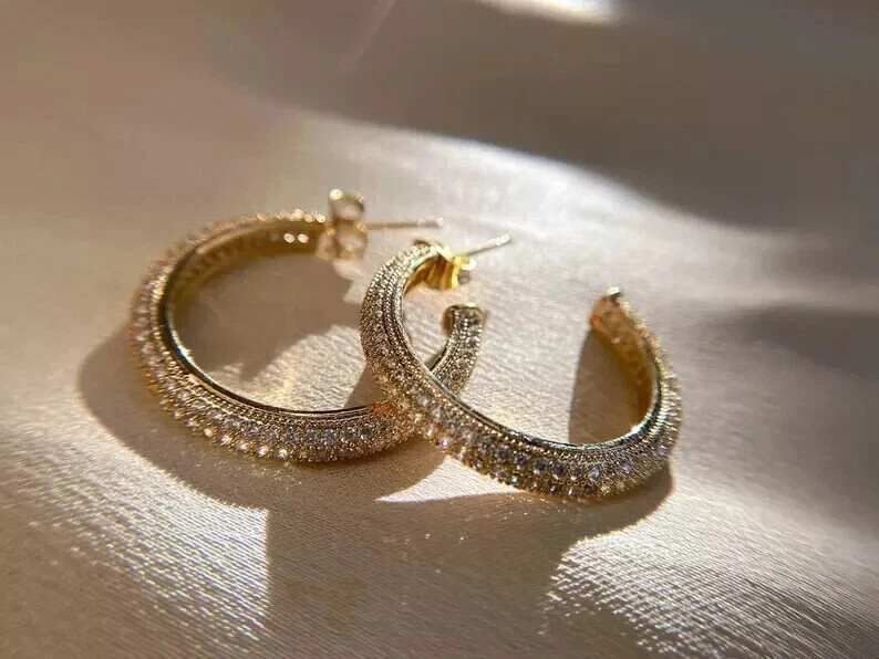 Art Deco Style Lab Created Diamond Any Occasion Earrings 14K Yellow Gold Finish