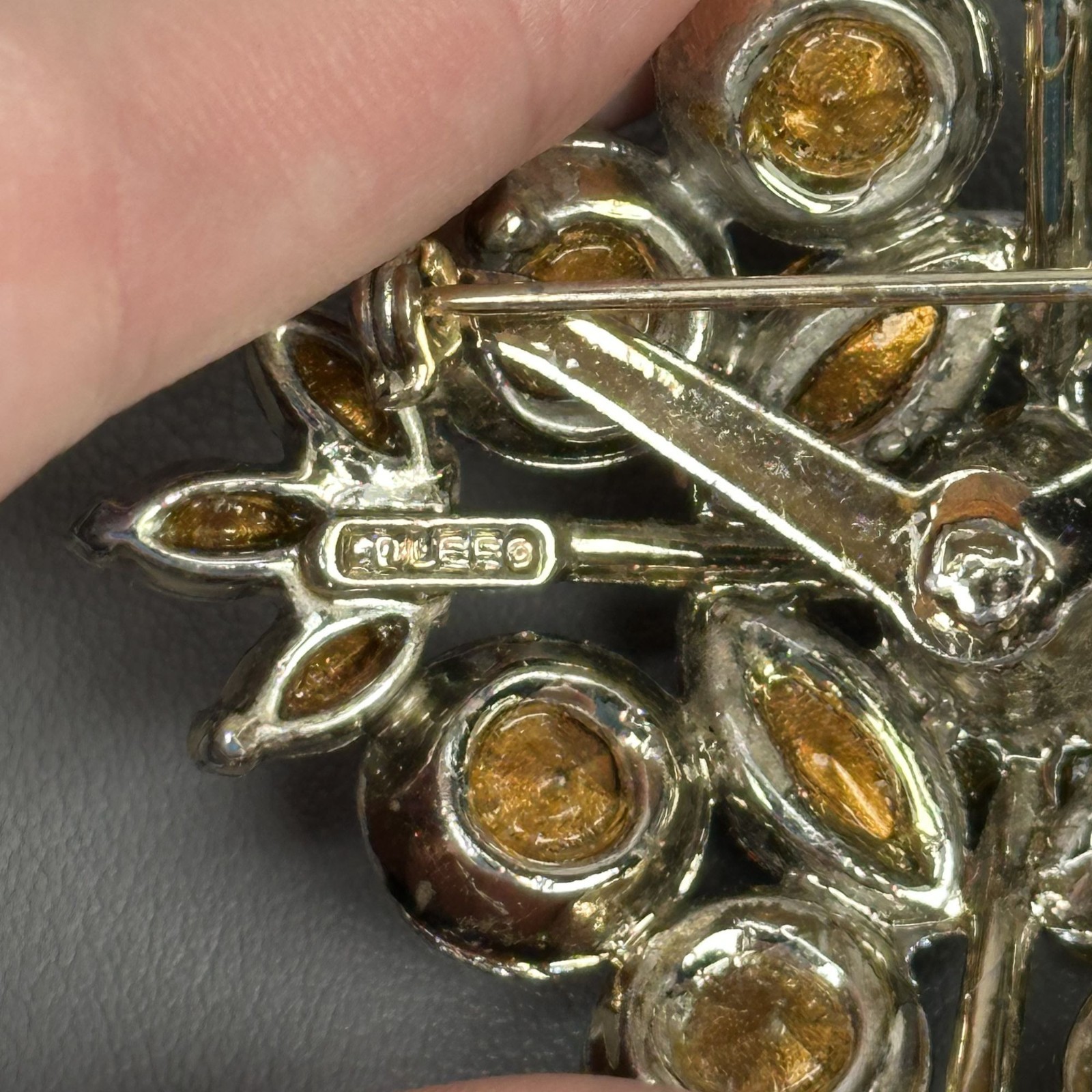 Edlee Signed Vintage Silver-Tone Crystal Rhinestone Cross Brooch Pot Metal? READ