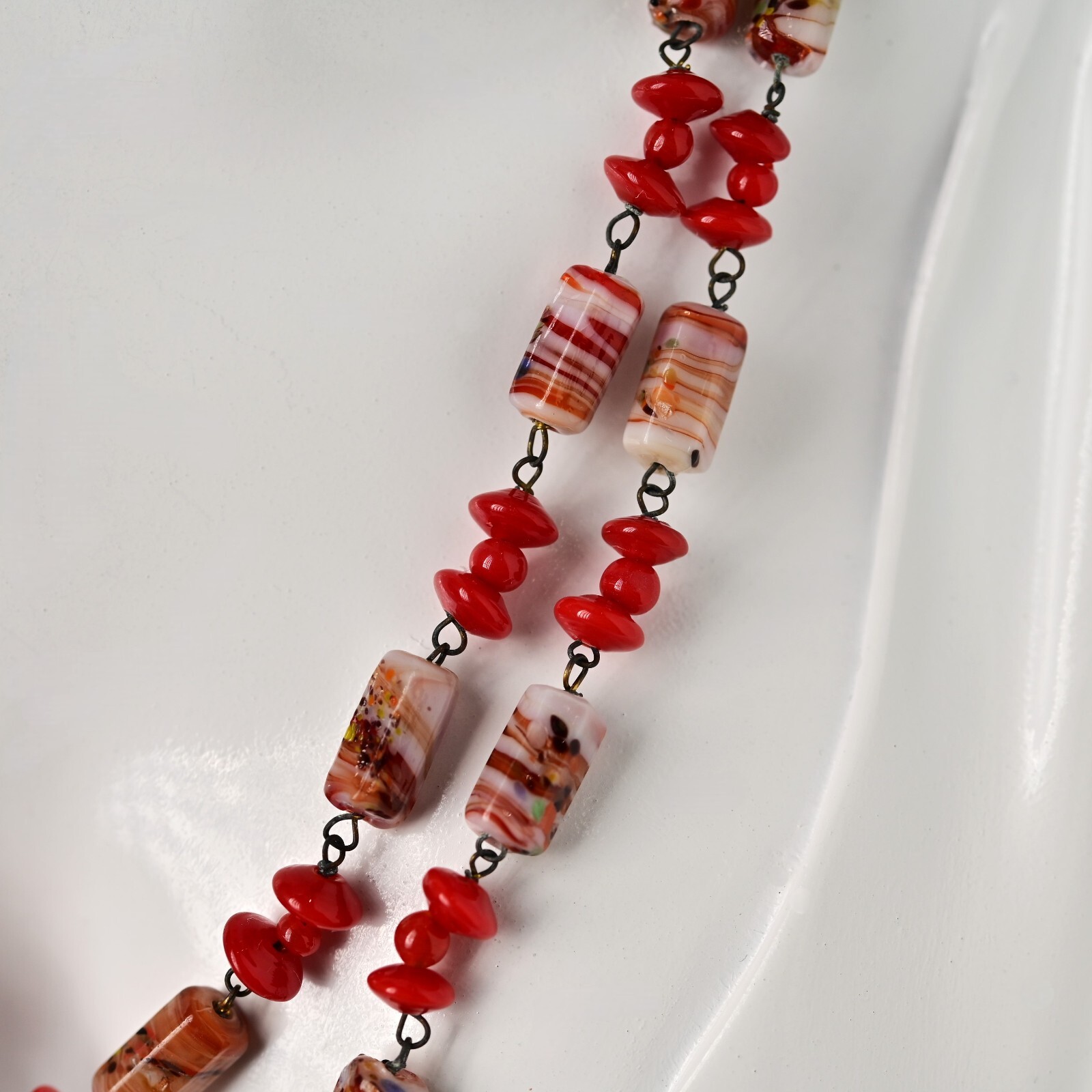 Vintage Original Italian Venetian Silver Murano Art Glass Beaded Estate Necklace
