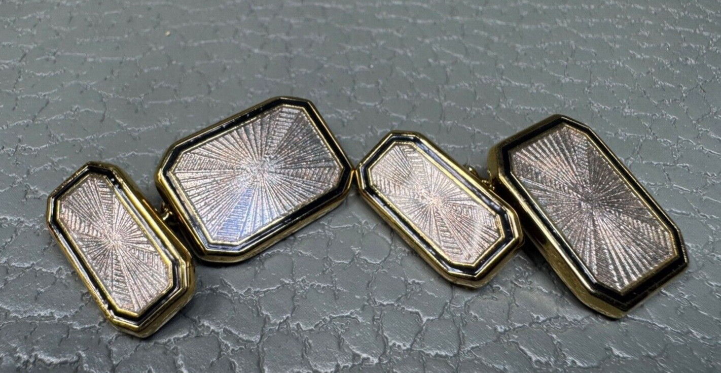 Enamel Metallic Sunburst Cantaloupe Color Yellow Gold Plated Cuff Links