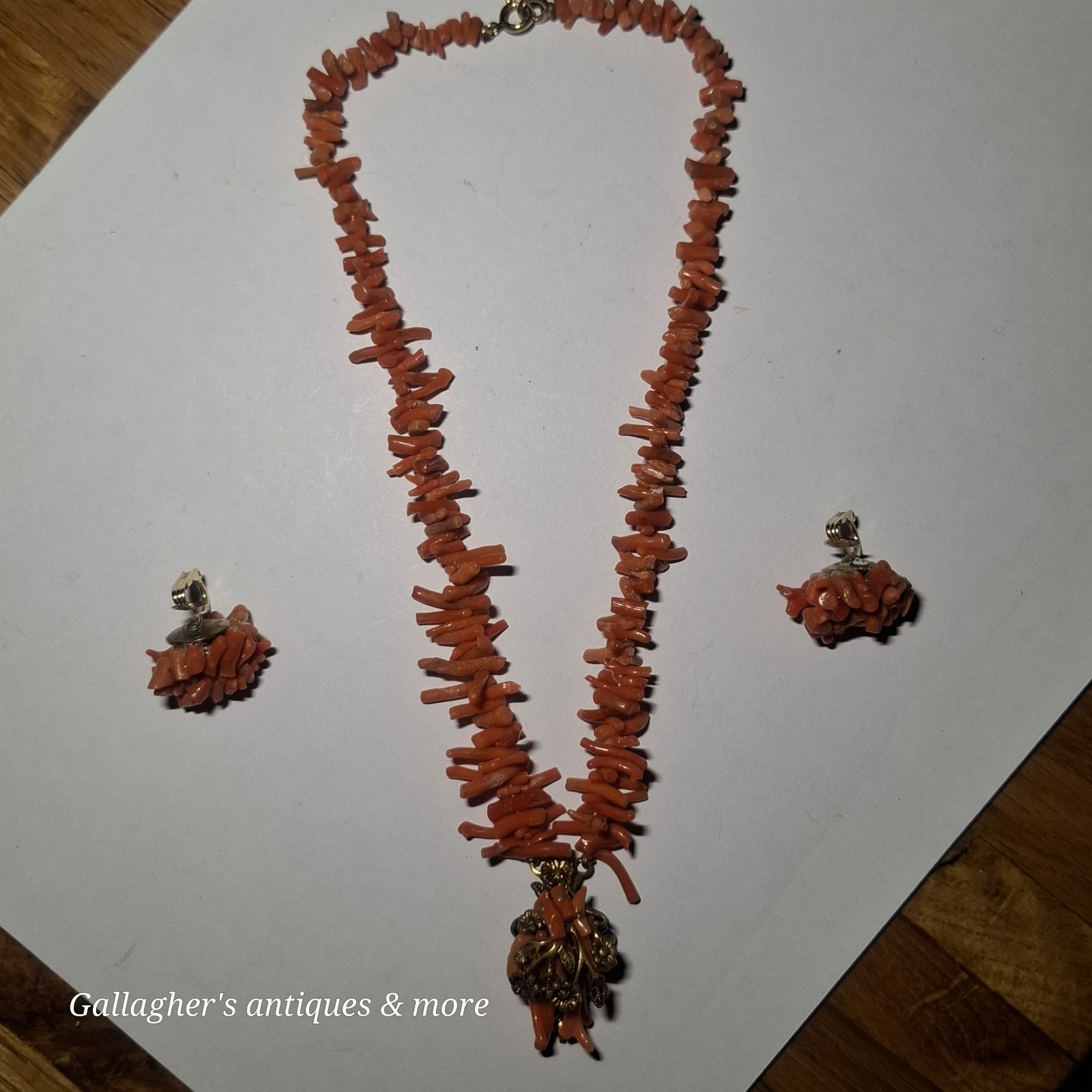 Beautiful Miriam Haskell Stick Pink Coral Necklace Grape Bunch Earrings Set 123